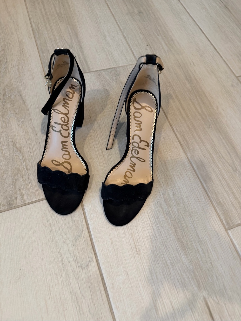 Sam Edelman Black Scalloped Ankle-Strap Heels